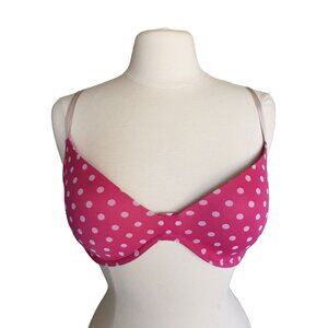Aerie Womens 36D Bra Pink Polka Dot T-Shirt Underwire Bra Lightly Padded Comfy